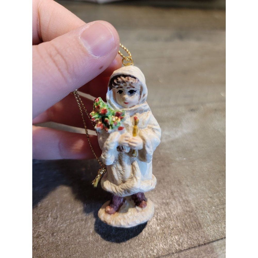 Girl holding tree candle xmas AS IS ornament